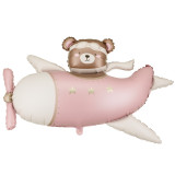 A 37 inch Light Pink Bear in Airplane Foil Balloon, manufactured by PartyDeco.