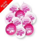 A retail pack of 10 9 inch Pink Happy Birthday Neck Up Assorted Latex Balloons, manufactured by Unique.