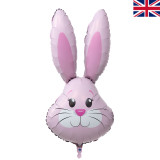 A 35 inch light pink cute rabbit head foil balloon, manufactured by Oaktree.