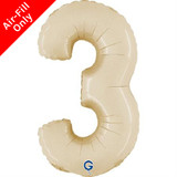 A 14 inch Cream Number 3 Satin Foil Balloon, manufactured by Grabo.