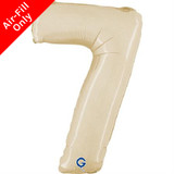 A 14 inch Cream Number 7 Satin Foil Balloon, manufactured by Grabo.