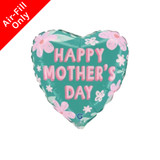 A 9 inch Happy Mother's Day Turquoise & Pink Daisy Heart Foil Balloon, manufactured by Grabo.