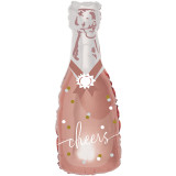 A 32 inch rose gold cheers fizz bottle foil balloon, manufactured by Unique.