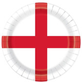 A pack of 8 St George's Cross Paper Plates, manufactured by Unique.