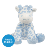 A Baby Blue Bing Bing Rattle Giraffe, measuring approx. 5.5 inches sitting.