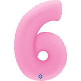 A 40 inch Sakura Pink Number 6 Soft Matte Foil Balloon, manufactured by Grabo.