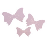 A pack of 12 soft lavender 3D bow adhesive decorations, manufactured by Oaktree.