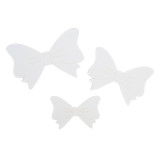 A pack of 12 white 3D bow adhesive decorations, manufactured by Oaktree.
