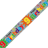 A Happy 9th Birthday Holographic Foil Banner.