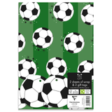 A pack of 2 sheets of Football Party Gift Wrap with Tags, measuring approx. 50cm x 70cm.