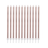 A pack of 12 Rose Gold Tall Skinny Candles, manufactured by Hootyballoo.