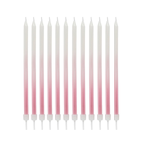 A pack of 12 Pink Ombre Tall Skinny Candles, manufactured by Hootyballoo.