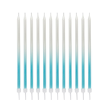 A pack of 12 Blue Ombre Tall Skinny Candles, manufactured by Hootyballoo.
