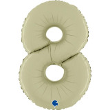 A 26 inch Olive Green Number 8 Satin Foil Balloon, manufactured by Grabo.