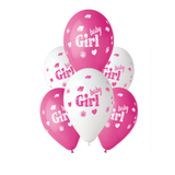 A pack of 6 13 inch Baby Girl Pink Latex Balloons, manufactured by Gemar.