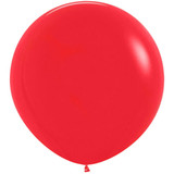 A bright red balloon with a diameter of 3ft, manufactured by Sempertex.