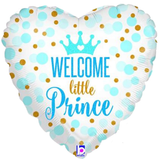 A heart-shaped 18 inch Welcome Little Prince Foil Balloon, manufactured by Betallic.