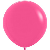 A bright pink fuchsia balloon with a diameter of 3ft, manufactured by Sempertex.