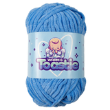 A 200g ball of Warm & Toastie Super Chunky Sky Polyester Yarn, manufactured by King Cole.