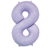 A 34 inch Matte Lilac Number 8 Foil Balloon, manufactured by Sensations.