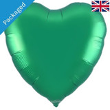 A packaged 36 inch Green Heart Shaped Foil Balloon, manufactured by Oaktree.