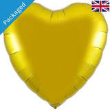 A packaged 36 inch Gold Heart Shaped Foil Balloon, manufactured by Oaktree.