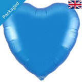 A packaged 36 inch Blue Heart Shaped Foil Balloon, manufactured by Oaktree.