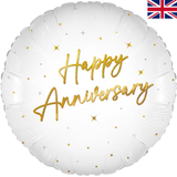An 18 inch Happy Anniversary White Elegant Sparkle Holographic Foil Balloon, manufactured by Oaktree.
