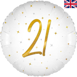 An 18 inch Age 21 White Elegant Sparkle Holographic Foil Balloon, manufactured by Oaktree.