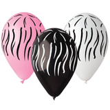 A pack of 25 13 inch Assorted Zebra Latex Balloons, manufactured by Gemar.