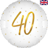 An 18 inch Age 40 White Elegant Sparkle Holographic Foil Balloon, manufactured by Oaktree.