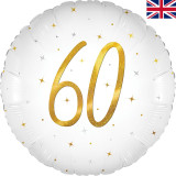 An 18 inch Age 60 White Elegant Sparkle Holographic Foil Balloon, manufactured by Oaktree.