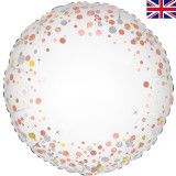 An 18 inch Rose Gold Sparkling Fizz Holographic Round Foil Balloon, manufactured by Oaktree.