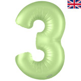 A 34 inch Satin Pastel Pistachio Number 3 Foil Balloon, manufactured by Oaktree.