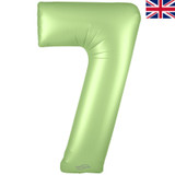 A 34 inch Satin Pastel Pistachio Number 7 Foil Balloon, manufactured by Oaktree.