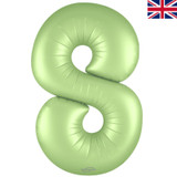 A 34 inch Satin Pastel Pistachio Number 8 Foil Balloon, manufactured by Oaktree.