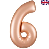 A 34 inch Satin Pastel Rose Quartz Number 6 Foil Balloon, manufactured by Oaktree.