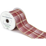 A Burgandy and Metallic Gold Tartan Wired Edge Ribbon, measuring approx. 63mm x 9.1m.