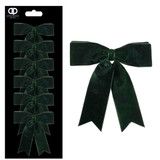 A pack of 6 green velvet bows.