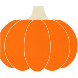 A pack of 20 orange pumpkin shaped paper napkins, manufactured by PartyDeco.