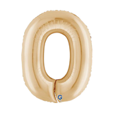 A 26 inch White Gold Number 0 Foil Balloon, manufactured by Grabo