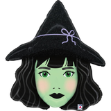 A 33 inch Pretty Green Witch Foil Balloon, manufactured by Betallic.