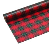 A roll of Red Tartan Cello Film Wrap.