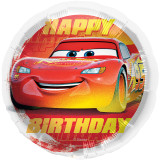 An 18 inch Lightning McQueen Cars happy birthday foil balloon, manufactured by Folat.