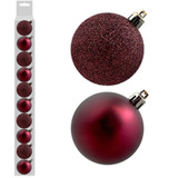 A set of 10 6cm red wine assorted baubles.