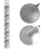 A set of 10 6cm silver assorted baubles.