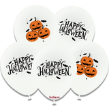 A pack of 25 12 inch Happy Halloween Pumpkin Latex Balloons, manufactured by Kalisan.