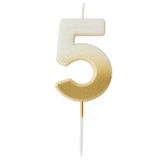 A 6.2cm Gold Ombre Number 5 Candle, manufactured by Hootyballoo.