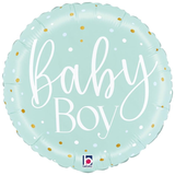 An 18 inch Baby Boy Blue Dots Round Foil Balloon, manufactured by Betallic.