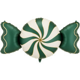 A 45 inch green and beige candy foil balloon, manufactured by PartyDeco.